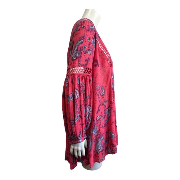 FREE PEOPLE Boho Paisley Flowy Top/Dress Peasant Sleeves - Rayon - Womens Small - Picture 3 of 15